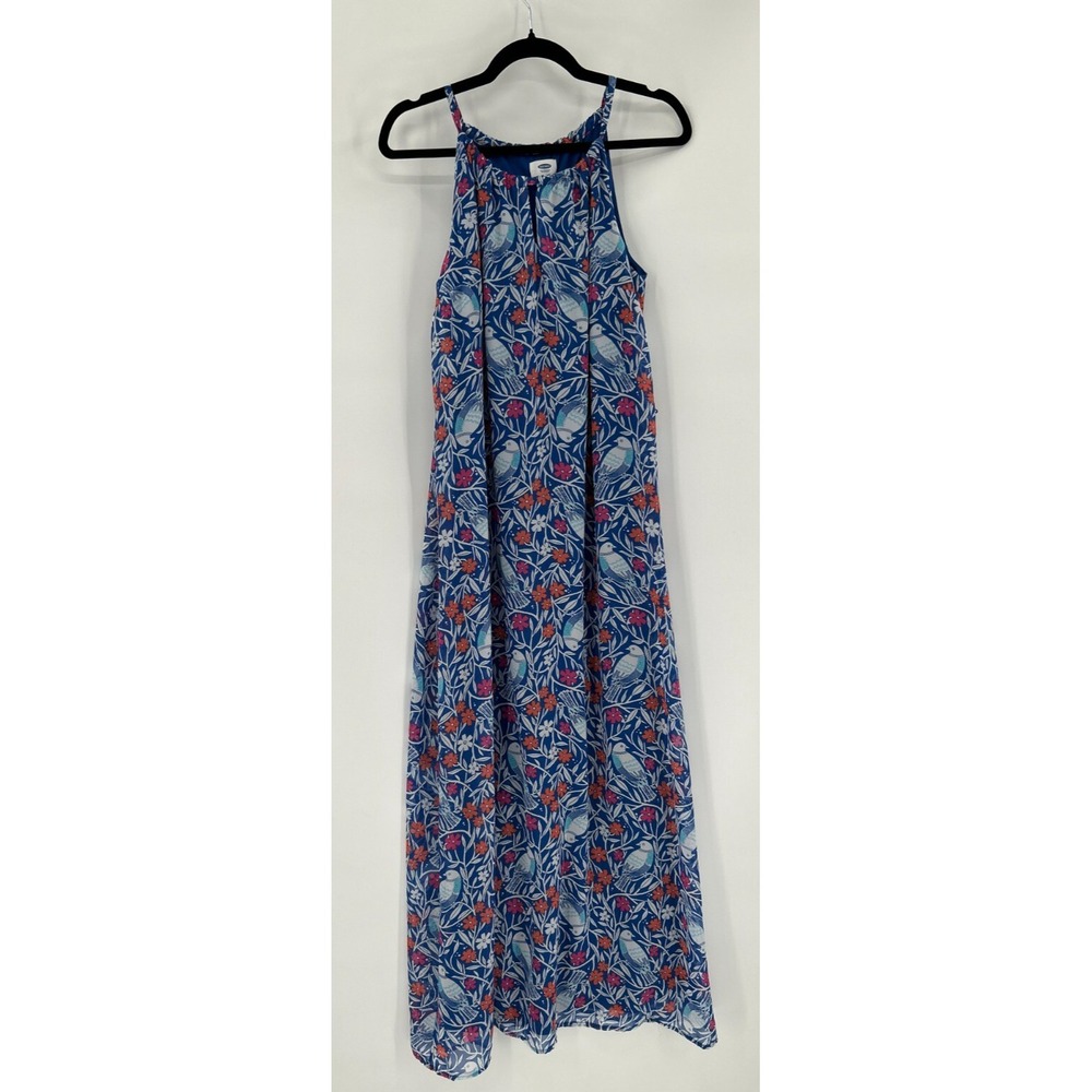 Old Navy Womens Size Sp‎ Blue Floral Birds Maxi Dress Beachy Boho Vation